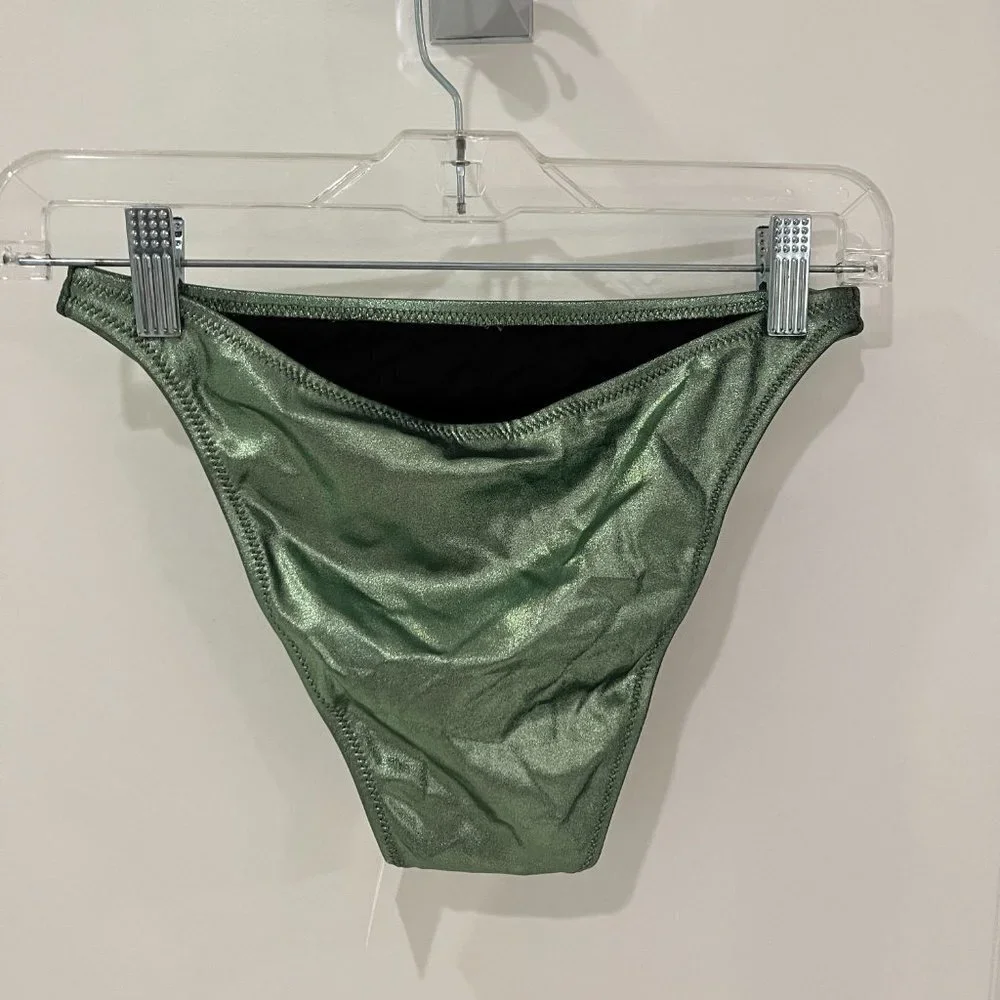NWT Solid & Striped Elsa Bikini Swim Bottom MEDIUM Metallic Green Sage - Picture 4 of 8